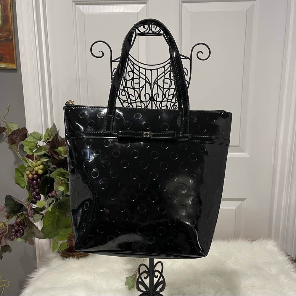 Kate Spade Black Patent Leather Dotted Handbag